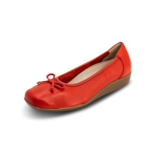 VITAFORM® Ballerinas Damen | Super-softe Hirschleder Schuhe | Flache Brautschuhe mit dämpfenden Schock-Absorber | Stretcheinsatz für Beste Passform | Austauschbares Komfortfußbett | Rot 35 von VITAFORM