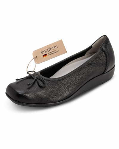 VITAFORM® Ballerinas Damen I Slip Ons Sommer-Schuhe I Brautschuhe flach I 100% Exklusives Hirsch-Leder I Sportlich-Elegant Klassisch I Weite H I Schwarz Größe 42 von VITAFORM