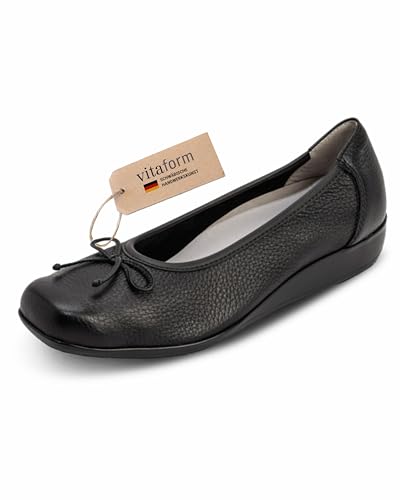 VITAFORM Ballerinas für Damen in Schwarz I Größe 43 I Bequeme Sommerschuhe aus weichem Hirschleder I Mit Luftpolsterfußbett, Rutschfester Sohle & Weite H für perfekten Sitz I Echte Handwerkskunst von VITAFORM