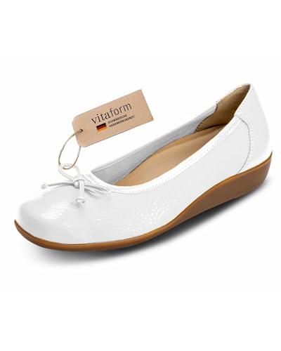 VITAFORM Ballerinas für Damen in Weiß I Größe 42 I Bequeme Sommerschuhe aus weichem Hirschleder I Mit Luftpolsterfußbett, Rutschfester Sohle & Weite H für perfekten Sitz I Echte Handwerkskunst von VITAFORM