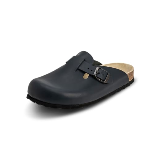 VITAFORM® Clogs Leder für Damen und Herren, Hausschuhe mit ultradämpfendem Fußbett, Sohle aus Naturkork, Arbeitsschuhe für Pflegeberufe, atmungsaktiv, Blau Größe 39 von VITAFORM