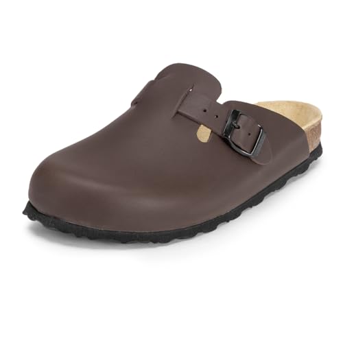 VITAFORM® Clogs Leder für Damen und Herren, Hausschuhe mit ultradämpfendem Fußbett, Sohle aus Naturkork, Arbeitsschuhe für Pflegeberufe, atmungsaktiv, Braun Größe 38 von VITAFORM