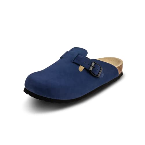 VITAFORM® Clogs Royalblau Größe 36 für Damen und Herren | Nubukleder Hausschuhe | Luftpolsterung von Zeh bis Ferse | Reinstes Naturkork | Dämpfend und Gelenkschonend von VITAFORM