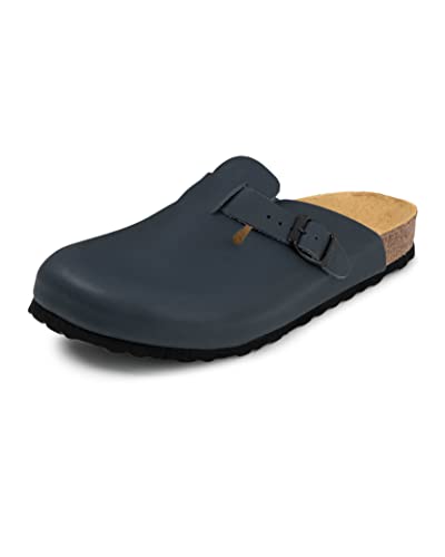 VITAFORM® Clogs für Damen und Herren| Extra-Breiter Hausschuh | Pantolette aus Vollrind-Leder | Arbeitsschuhe handgefertigt | Blau Größe 40 von VITAFORM