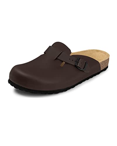 VITAFORM® Clogs für Damen und Herren| Extra-Breiter Hausschuh | Pantolette aus Vollrind-Leder | Arbeitsschuhe handgefertigt | Braun Größe 42 von VITAFORM