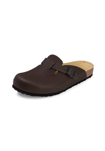 VITAFORM® Clogs für Damen und Herren| Extra-Breiter Hausschuh | Pantolette aus Vollrind-Leder | Arbeitsschuhe handgefertigt | Braun Größe 42 von VITAFORM