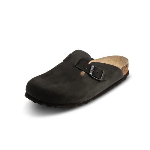 VITAFORM® Clogs Schwarz Größe 38 für Damen und Herren | Nubukleder Hausschuhe | Luftpolsterung von Zeh bis Ferse | Reinstes Naturkork | Dämpfend und Gelenkschonend von VITAFORM