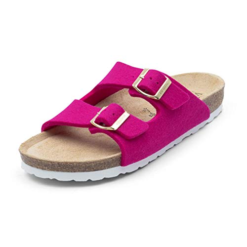 VITAFORM® Damen Herren Pantolette Sandale Aus Weichem Wollfilz Mit Naturkork – Bequemer Hausschuh Mit Luftpolsterfußbett 100% Natürliche Premium Schurwolle Wärmeregulierend (pink, numeric_37) von VITAFORM