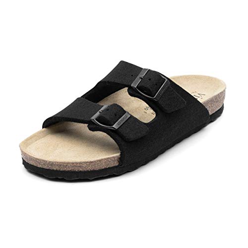 VITAFORM® Damen Herren Pantolette Sandale Aus Weichem Wollfilz Mit Naturkork – Bequemer Hausschuh Mit Luftpolsterfußbett 100% Natürliche Premium Schurwolle Wärmeregulierend (schwarz, numeric_41) von VITAFORM