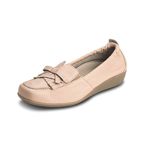 VITAFORM® Mokassins für Damen | Slipper | atmungsaktives Hirschleder | Shock Absorber | austauschbares Luftpolster-Fußbett | weich und geschmeidig | für Normale bis kräftigere Füße | Coral-Pink 40 von VITAFORM