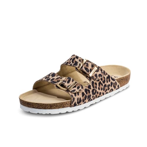 VITAFORM® Pantoletten für Damen und Herren | Animal Print | Vollrind-Leder | Dämpfendes Luftpolster Fussbett | Reinstes Naturkork | Weite H | Schlangen-Muster | Größe 35 von VITAFORM