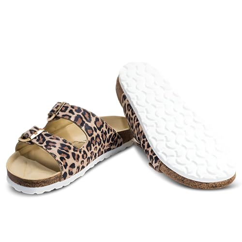 VITAFORM Original Damen Pantoletten mit Leopardenmuster I Größe 42 I Langlebig & gelenkschonend mit Korkfußbett & Velourslederbezug I Echtes Veloursleder I Echte Handwerkskunst von VITAFORM