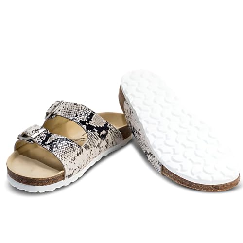 VITAFORM Original Damen Pantoletten mit Schlangenmuster I Größe 39 I Langlebig & gelenkschonend mit Korkfußbett & Velourslederbezug I Echtes Veloursleder I Echte Handwerkskunst von VITAFORM