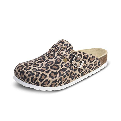 VITAFORM® Clogs Leder für Damen und Herren, Hausschuhe mit ultradämpfendem Fußbett, Sohle aus Naturkork, Arbeitsschuhe für Pflegeberufe, atmungsaktiv, Animal Print Größe 36 von VITAFORM