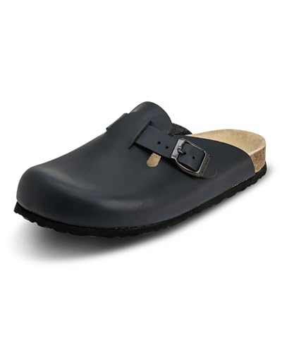 VITAFORM® Clogs Leder für Damen und Herren, Hausschuhe mit ultradämpfendem Fußbett, Sohle aus Naturkork, Arbeitsschuhe für Pflegeberufe, atmungsaktiv, Blau Größe 44 von VITAFORM