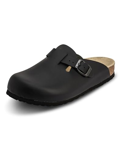 VITAFORM® Clogs Leder für Damen und Herren, Hausschuhe mit ultradämpfendem Fußbett, Sohle aus Naturkork, Arbeitsschuhe für Pflegeberufe, atmungsaktiv, Schwarz Größe 37 von VITAFORM