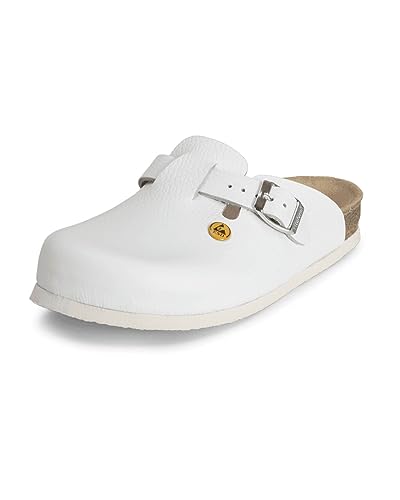 VITAFORM® ESD Clogs Damen und Herren Leder, ableitfähige Arbeitsschuhe für Medizin, Elektrotechnik oder Fabriken, Antistatische Schuhe mit guter Passform, rutschfeste Eva Sohle, Weiß 39 von VITAFORM