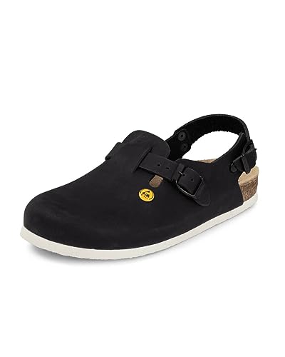 VITAFORM® ESD Clogs mit Schnalle Damen Herren Leder, ableitfähige Arbeitsschuhe für Medizin, Elektrotechnik oder Fabriken, Antistatische Schuhe mit guter Passform, rutschfeste Eva Sohle, Schwarz 40 von VITAFORM