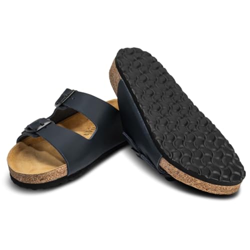 VITAFORM® Pantoletten für Herren I extra breiter Schuh I Sommer Sandalen mit Kork-Fußbett I Hausschuhe mit Riemen I Arbeitsschuhe für Pflegepersonal und Pflege I gelenkschonende Schuhe blau 40 von VITAFORM