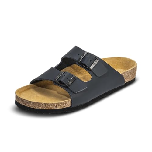 VITAFORM® Pantoletten für Herren I extra breiter Schuh I Sommer Sandalen mit Kork-Fußbett I Hausschuhe mit Riemen I Arbeitsschuhe für Pflegepersonal und Pflege I gelenkschonende Schuhe blau 41 von VITAFORM