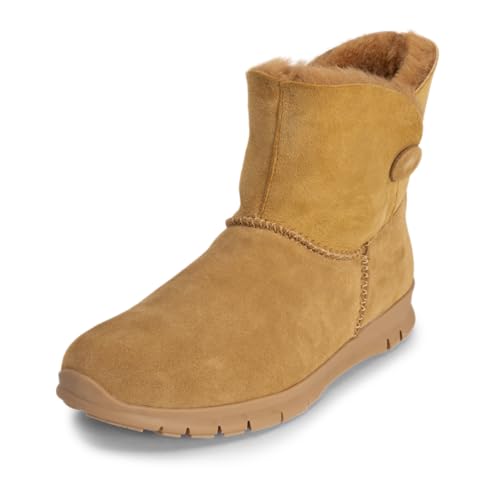 VITAFORM® Lässige Lammfellstiefel | Flauschige und wärmende Stiefelette für Damen aus Veloursleder I Dezent verzierte Winterstiefel I Winterboots in tollen Farben I Camel Gr. 40 von VITAFORM