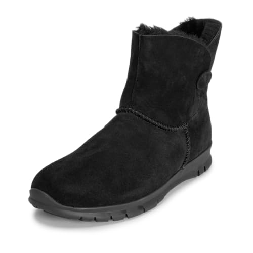 VITAFORM® Lässige Lammfellstiefel|Flauschige und wärmende Stiefelette für Damen aus Veloursleder I Dezent verzierte Winterstiefel I Winterboots in tollen Farben I Schwarz Gr. 40 von VITAFORM