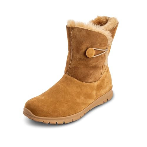 VITAFORM® Lammfellstiefel Veloursleder | Flauschige und wärmende Boots für Damen I Bequem auch für breite Füße I Winterboots in tollen Farben I Camel Gr. 38 von VITAFORM