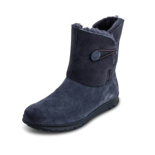 VITAFORM® Lammfellstiefel Veloursleder | Flauschige und wärmende Boots für Damen I Bequem auch für breite Füße I Winterboots in tollen Farben I Jeansblau Gr. 38 von VITAFORM