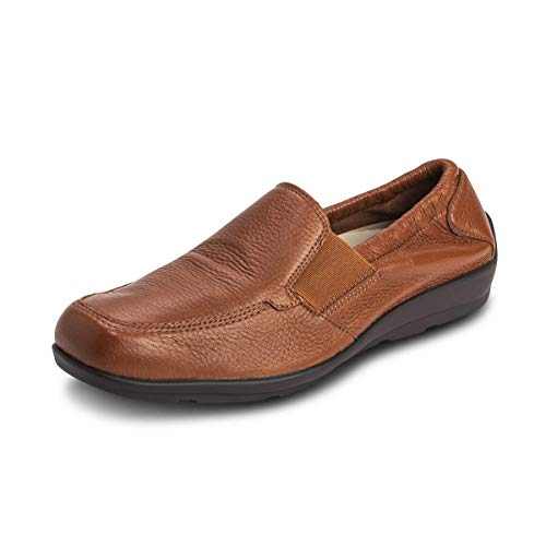 VITAFORM® Mokassins für Herren | Slipper | atmungsaktives Hirsch-Leder | Shock Absorber | austauschbares Luftpolster-Fußbett | weich und geschmeidig | für Normale bis kräftigere Füße | Cognac 40 von VITAFORM