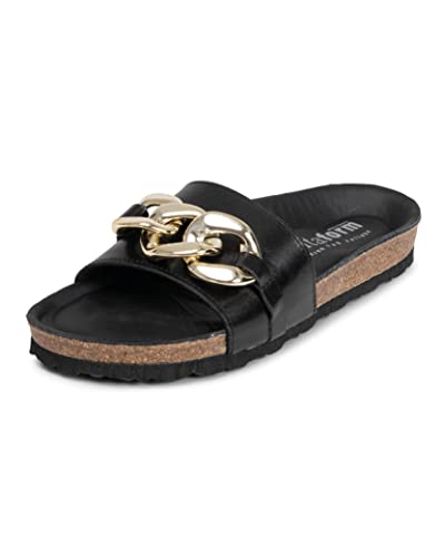 VITAFORM® Olivenblattgegerbte Pantolette für Damen mit Gliederkette | Weiches Softnappaleder | Elegante Sommerschuhe | Handgefertigte Schuhe aus Deutschland Schwarz 37 von VITAFORM