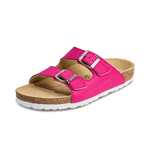 VITAFORM Original Damen Pantoletten in Pink I Weite H I Größe 39 I Langlebig & gelenkschonend mit Korkfußbett & Velourslederbezug I Echtes Softnappaleder I Echte Handwerkskunst von VITAFORM
