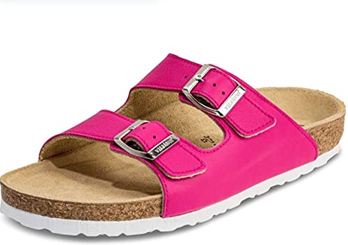 VITAFORM Original Damen Pantoletten in Pink I Weite H I Größe 41 I Langlebig & gelenkschonend mit Korkfußbett & Velourslederbezug I Echtes Softnappaleder I Echte Handwerkskunst von VITAFORM