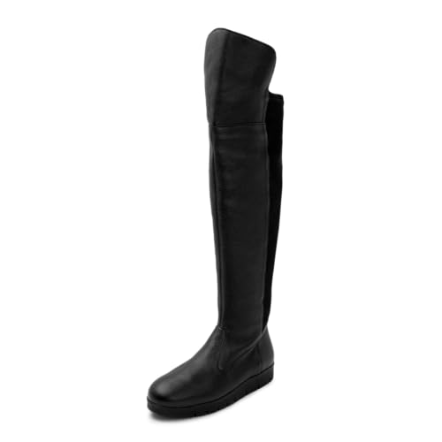 VITAFORM 2in1 Overknees Stiefel Damen Flach - Feinstes Hirschleder aus Italien - Leicht und Anschmiegsam - Perfekter Schuh für Herbst und Winter schwarz 37 von VITAFORM