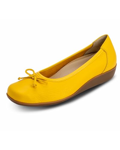 VITAFORM Ballerinas für Damen in Gelb I Größe 38 I Bequeme Sommerschuhe aus weichem Hirschleder I Mit Luftpolsterfußbett, Rutschfester Sohle & Weite H für perfekten Sitz I Echte Handwerkskunst von VITAFORM