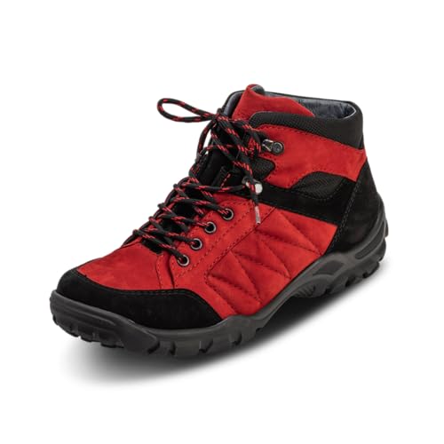 VITAFORM Bequeme Trekking– Stiefelette Nubukleder für Männer – Austauschbares Komfortfußbett mit Luftpolster – Halbhohe Wanderschuhe mit rutschhemmender Sohle– Wasserabweisendes Leder– Rot 42 von VITAFORM