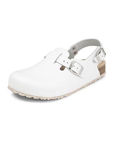 VITAFORM Clogs rutschhemmend Spezialsohle – Arbeitsschuhe Pflege Damen Herren – Arztschuhe ESD Pantolette – Leder Clogs weiß 37 von VITAFORM