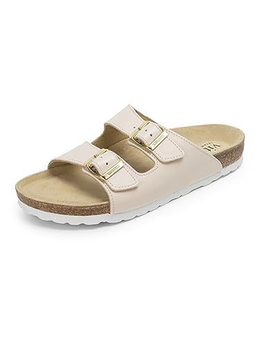 VITAFORM Hautschonend gegerbte Pantolette Damen Beige - Made in Germany - Sandalen Sommer aus nachhaltig gegerbtem Leder - Auch als Hausschuh geeignet von VITAFORM