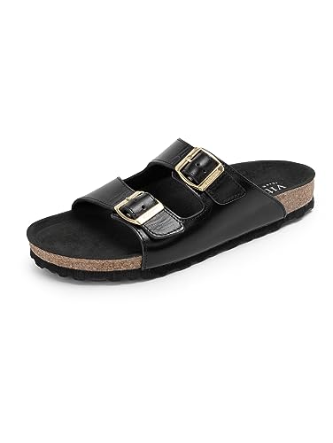 VITAFORM Hautschonend gegerbte Pantolette Damen Schwarz - Made in Germany - Sandalen Sommer aus nachhaltig gegerbtem Leder - Auch als Hausschuh geeignet von VITAFORM