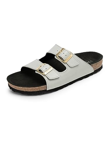 VITAFORM Hautschonend gegerbte Pantolette Damen Schwarz Salbei - Made in Germany - Sandalen Sommer aus nachhaltig gegerbtem Leder - Auch als Hausschuh geeignet von VITAFORM