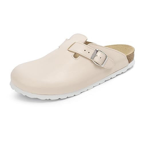 VITAFORM Leder Clog - Made in Germany - Geschlossene Pantolette Damen Beige - Aus nachhaltig gegerbtem Leder - Auch als Hausschuh von VITAFORM