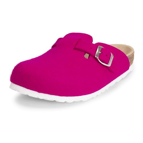 VITAFORM Pinke Hausschuhe Kinder Mädchen - Atmungsaktive Pantolette als Filzpantoffeln, Hüttenschuhe oder Schlappen - Made in Germany von VITAFORM