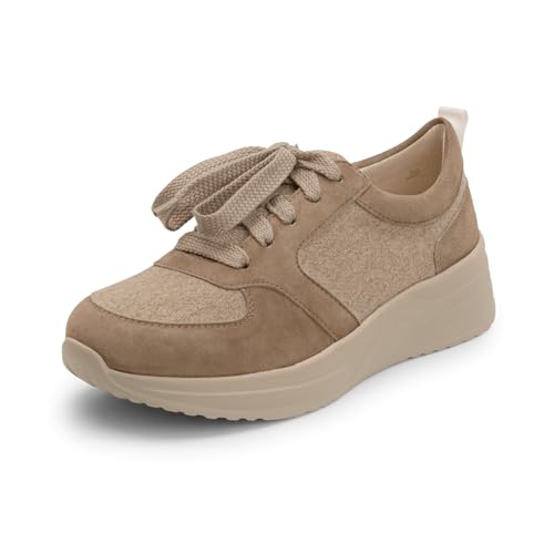 VITAFORM Sneaker für Damen aus Samtziegenleder, Nachhaltige Schuhe aus 70% recycelter Wolle, Shock-Absorber für zusätzliche Dämpfung, Komfortfußbett mit extra Luftpolster, Beige 37 von VITAFORM