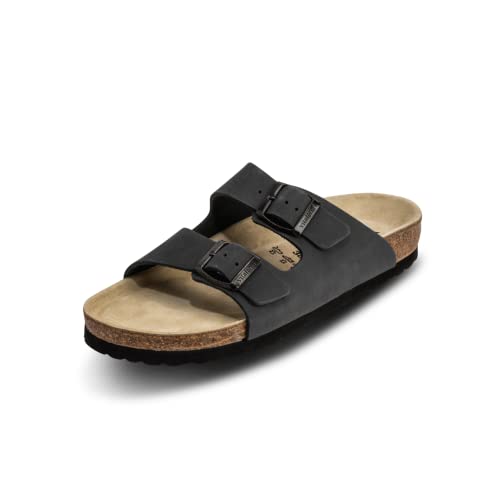 VITAFORM Unisex Pantoletten in Ozean I Größe 49 I Weiches Nubukleder & Naturkork I Luftpolster-Fußbett für Dämpfung & Gelenkentlastung I Weite H für optimalen Sitz I Echte Handwerkskunst von VITAFORM