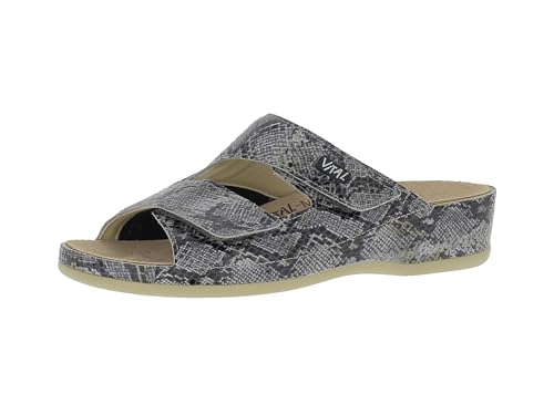 VITAL 0625M weiche und komfortable Pantoletten Damen mit Wechselfussbett aus Leder und Leder Innenmaterial | Hausschuhe | Pantoffel | Made in Austria | TPU Sohle Snake Smog EU 42 von VITAL