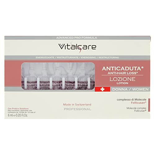 Vitalcare | Swiss Anti-Fall-Behandlung für Frauen, Energiisierend, mit Follicusan-Molekül-Komplex, 10 Ampullen gegen Fall, 6 ml, mit praktischer Spender von Vitalcare