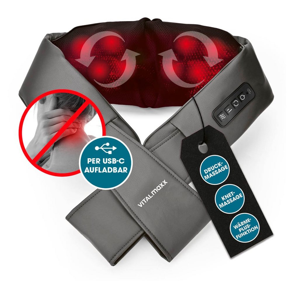 VITALmaxx Shiatsu-Massagegerät Nackenmassagegerät USB-C 7,4V, Massagegerät mit Wärmefunktion für Schultern Nacken Rücken Beine VITALmaxx Shiatsu-Massagegerät Nackenmassagegerät USB-C 7,4V, Massagegerät mit Wärmefunktion für Schultern Nacken Rücken Beine von VITALmaxx
