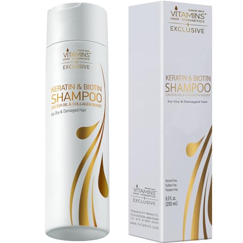 Vitamins Keratin Shampoo für kaputtes Haar - Haarpflege Feuchtigkeitsshampoo mit Biotin, Collagen, Castor Oil, Arganöl und Kokosöl Hair Treatment für Damen und Herren von VITAMINS hair cosmetics