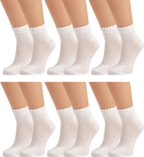 Vitasox Mädchen Kinder Socken Kindersocken Baumwollsocken Mädchensocken Filetsöckchen weiß einfarbig Wellen-Abschlußrand ohne Naht 21095, 3er, 6er Pack, 6 Paar, 19/22 von Vitasox