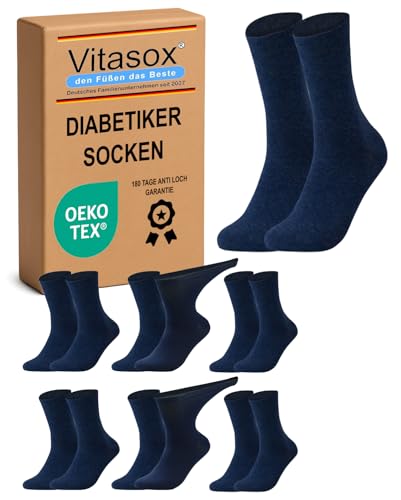 Vitasox Diabetikersocken für Damen, 6 Paar Marine 39/42, venenfreundliche Diabetiker Socken aus Baumwolle, ohne Gummibund, gegen Einschneiden & Drücken, extra weit dehnbar, 11123 Vitasox Diabetikersocken für Damen, 6 Paar Marine 39/42, venenfreundliche Diabetiker Socken aus Baumwolle, ohne Gummibund, gegen Einschneiden & Drücken, extra weit dehnbar, 11123 von Vitasox