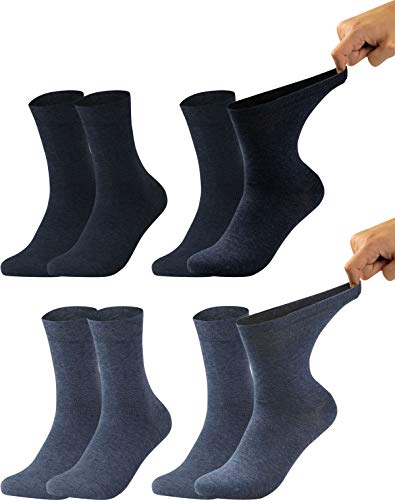 Vitasox 11125 Damen Gesundheitssocken extra weiter Bund ohne Gummi, Venenfreundliche Socken mit breitem Schaft verhindern Einschneiden & Drücken, 4 Paar Jeans-Töne 35/38 von Vitasox